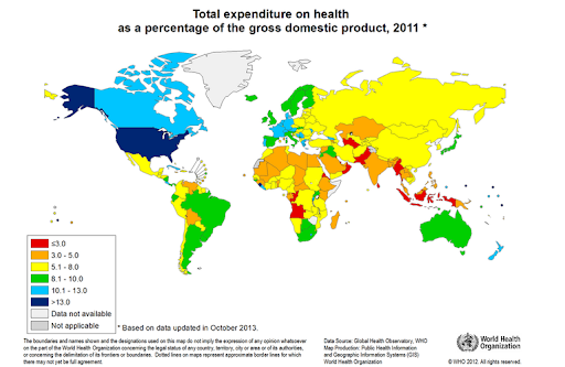World Health Organization: Total expenditure on health as a percentage of the gross domestic product - 2011